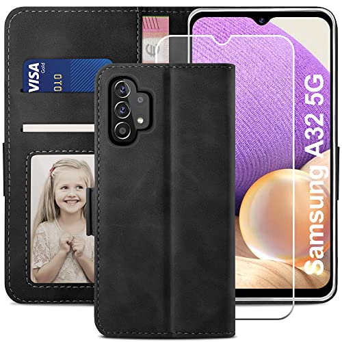 YATWIN Handyhülle Kompatibel mit Samsung Galaxy A32 5G Hülle Klapphülle Samsung A32 5G Premium Leder Brieftasche Schutzhülle [Kartenfach] [Magnet] [Stand] Handytasche Case für Samsung A32 5G Schwarz