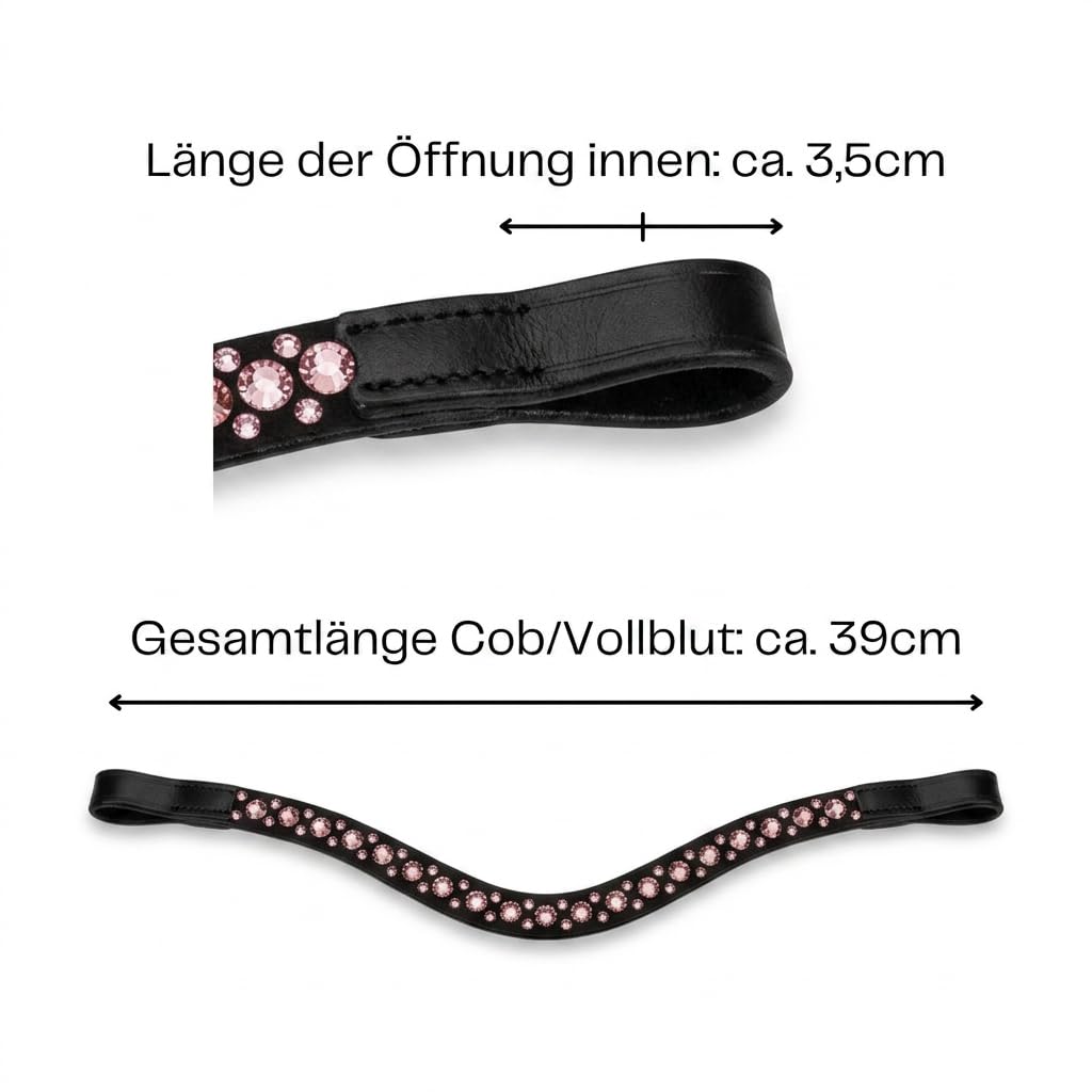 Pferdelinis Geschwungener Stirnriemen mit funkelnden Kristallen in Silberoptik – sorgt für einen stilvollen und glamourösen Auftritt im Training und auf dem Turnier (Schwarz-Pink, Warmblut (Full))