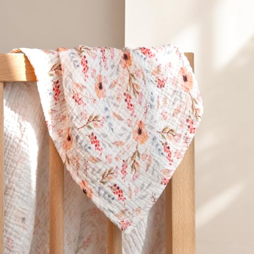 Image of lulumoon Muslin Swaddle Blankets for Newborn - Soft Receiving Blankets - Floral Print Nursery Gift for Baby Girls(Pink Flower)