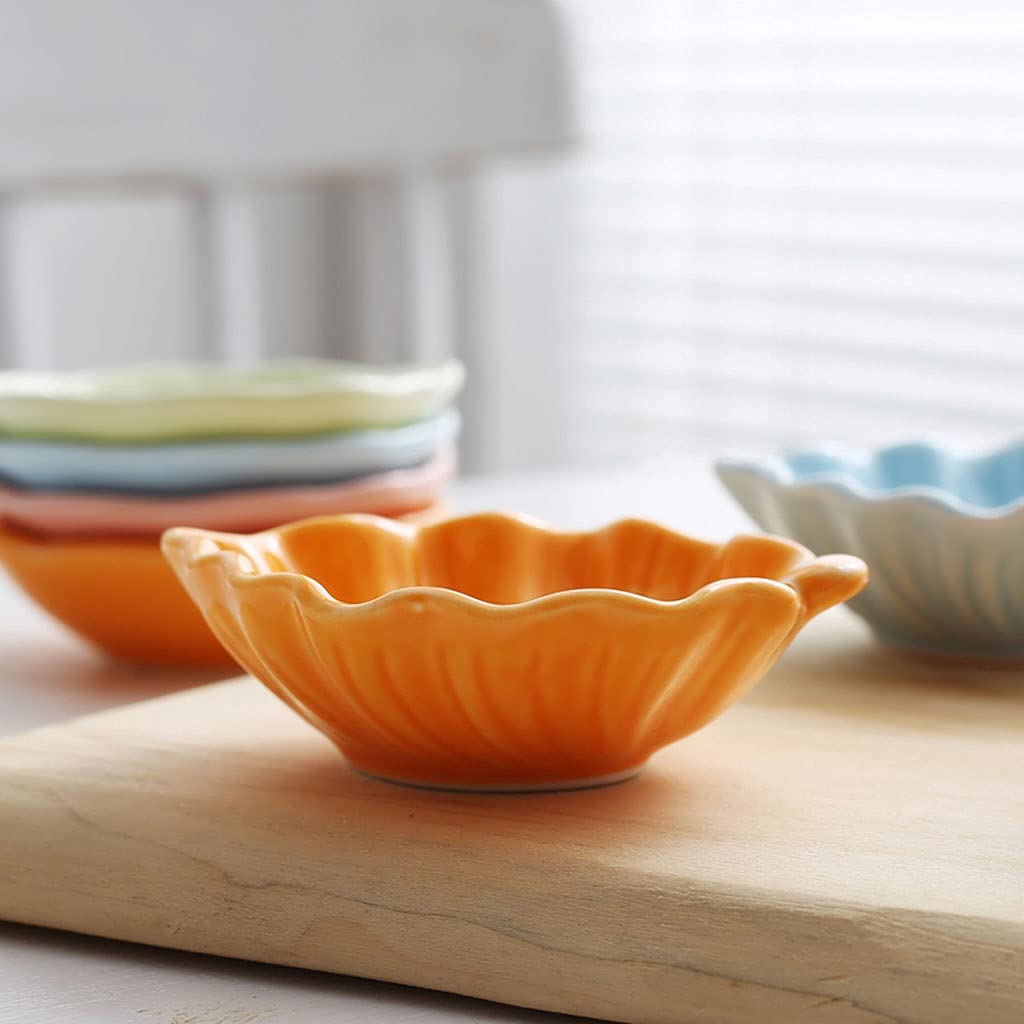 Pure White Ceramic Seasoning Dish Soy Dipping Bowls - Leaf Shape, Set Of 4