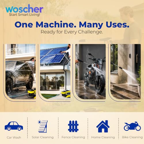 Image of Woscher 879 Waterpro High Pressure Washer, 2400 Watts, 240 Bars, 10L / Min Flow Rate, 8 Metres Outlet Hose, Portable, for Car, Bike and Home Cleaning Purpose, Black & Yellow