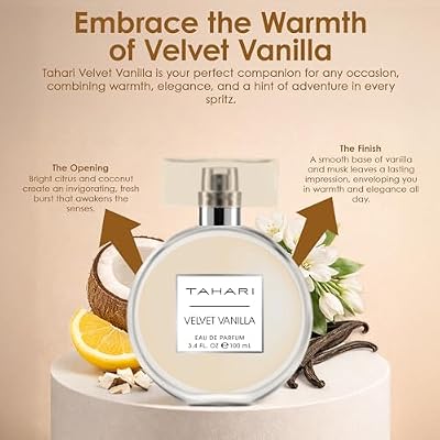 TAHARI Womens Velvet Vanilla Eau de Parfum Luxurious, Elegant Scent with Coconut, Jasmine, Lemon & Vanilla, Long-Lasting Sweet, Warm, Inviting Fragrance for Sophisticated Women, 3.4 fl oz / 100 mL