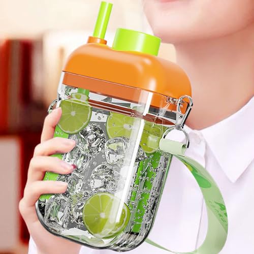 Botella con cubitera y pajilla 2 en 1 portátil miniatura 3
