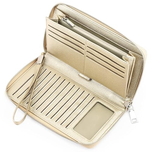 Wallet Womens RFID Blocking Leather Zip Around Wallet Large Capacity Long Purse Credit Card Clutch Wristlet