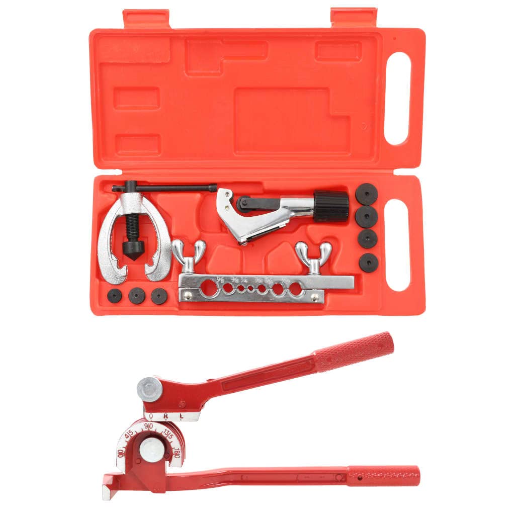 Bördelwerkzeug Set mit Rohrbiegegerät aus Stahl und Aluminiumguss für Kupfer Messing Aluminium Rohre, Rohrschneider und Adapter für Kfz Reparatur, Werkstatt und Garage
