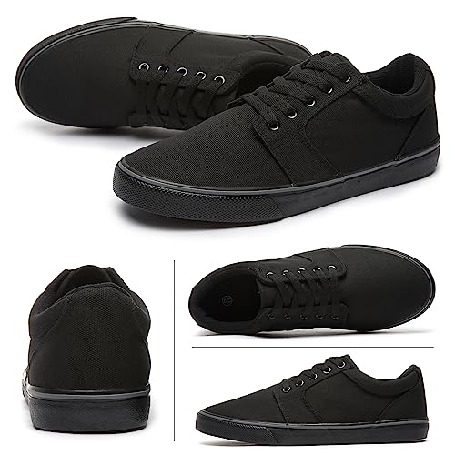 Image of BENPAO Mens White Casual Shoes All Black Fashion Sneakers for Men Low Top Lace Up Canvas Shoes