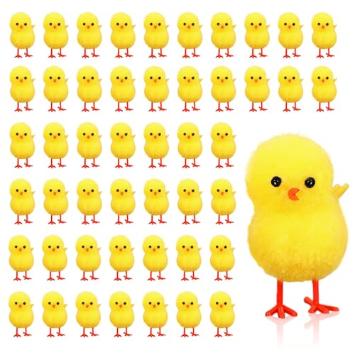 GYIOFAI 48 peças mini decorações de frango de páscoa, amarelos pintainhos de páscoa, mini pintainhos esponjosos, decoração de festa de artes e artesanato de bricolage (amarelo)