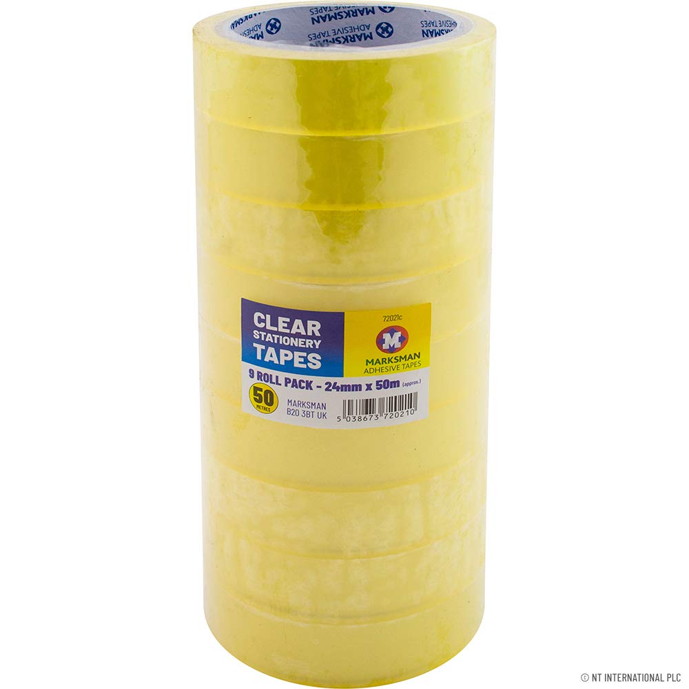 PACK OF 9 CLEAR PACKING TAPE STATIONARY 24MM X 50M PARCEL OFFICE SELLOTAPE ADHESIVE WORK