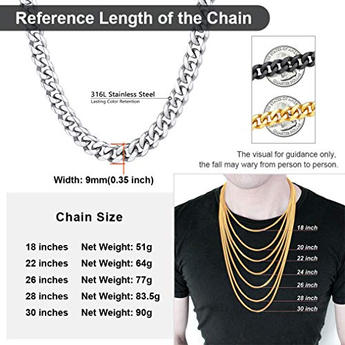 9Mm Miami Mens Chain Mens Curb Cuban Link Stainless Steel Necklace Men's Silver #TOP3