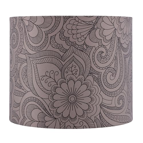 Image of Aspen Creative 31108 Transitional Drum (Cylinder) Shaped Spider Construction Lamp Shade in Beige With Black Floral Design, 12 inch Wide (12 inch x 12 inch x 10 inch)