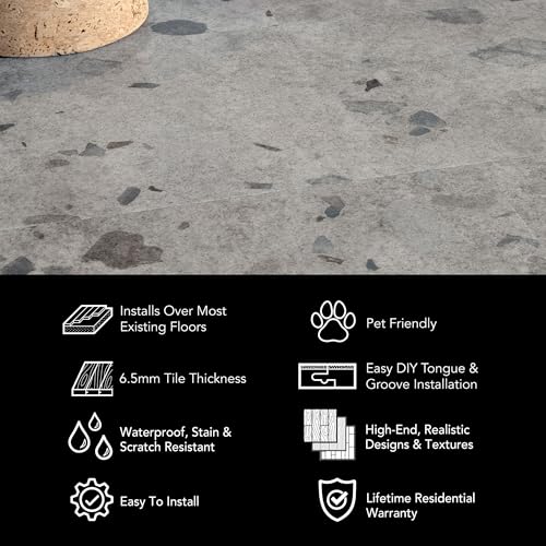 Image of Allure Luxury Vinyl Tile Flooring, 22 Mil Wear Layer, Galaway Grey Concrete Terrazzo 12 inch x 24 inch, 6.5mm Thick Vinyl Tiles with Click and Lock Installation, 24 Boxes 565.44 sq ft.