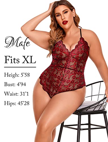 Image of Avidlove Sexy Lingerie for Women Deep V Teddy Sheer Lace Bodysuit Snap Crotch One Piece Babydoll
