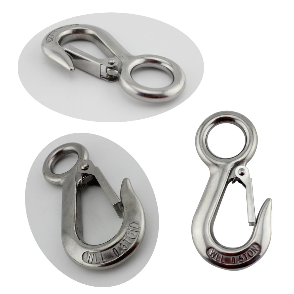 Ganci di Sollevamento, Ganci a Scatto for Gru di Sollevamento con Occhiello Grande in Acciaio Inossidabile, for carichi Pesanti, Limite carico Lavoro Marino, Gancio a Molla for, 5 Pezzi(0.3t)