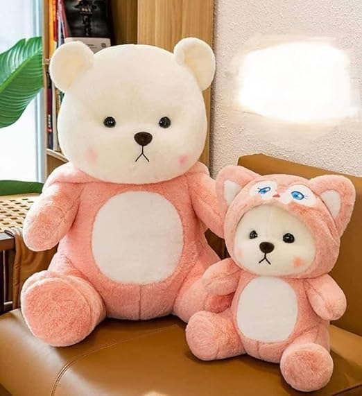 Image of Huggable Soft Toy Teddy Bear Adorable Plush Toys for Kids & Babies Cuddly Animal Stuffed Toy Safe & Huggable Gifts for Toddlers, Boys & Girls (Pink Stitch Hoodie)