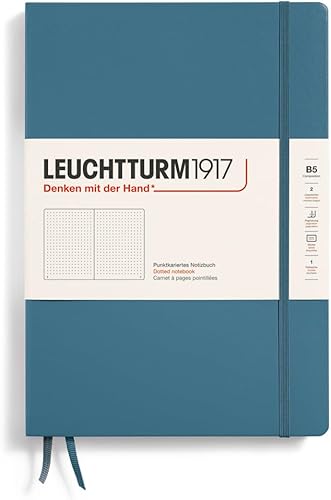 LEUCHTTURM1917 - Cuaderno de tapa dura Composición B5-219 páginas numeradas para escribir y escribir diario (azul piedra, punteado)