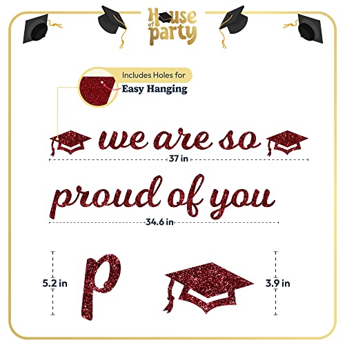 HOUSE OF PARTY We are So Proud of You Graduation Banner 2024-6 Feet | Red Glitter Congratulations Banner for Graduation Decorations Class of 2024 | Congrats Grad Banner for Graduation Party Decor - Thumbnail 3