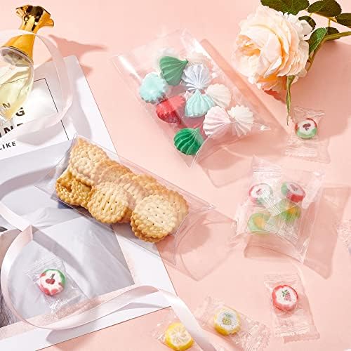 BENECREAT 30PCS 14x6.5x2.5cm Clear Plastic Pillow Favor Box with Protective Film, Candy Treat Gift Box for Wedding Party Shower Packing Box