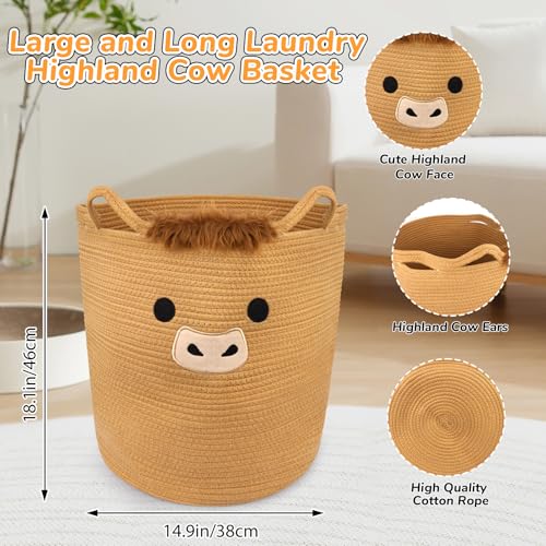 Image of Highland Cute Cow Basket for Nursery,Tall Large Laundry Blanket Gift Basket