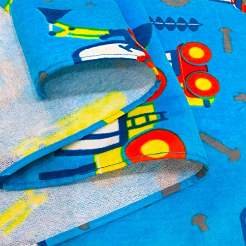 Yifontin Beach Towel For Kids Velour Terry Blanket Throw 100% Cotton 24X48 Inches For Swimming Bath Travel Camping And Picnic, Blue Excavator. #TOP2