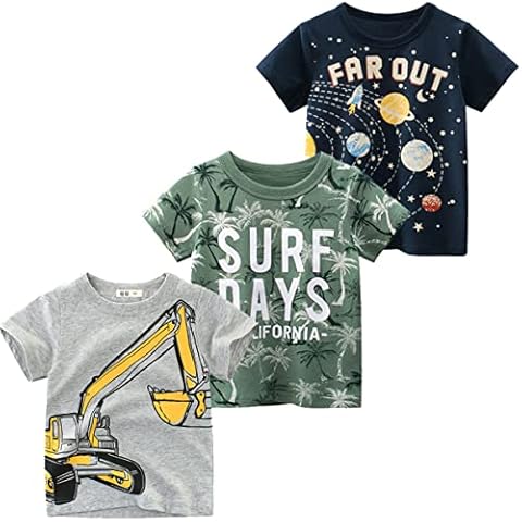 Snyemio Pack de 3 Camiseta Manga Corta Niños Algodón Bebé Estampada Dinosaurio Dibujos Animales Verano Cover