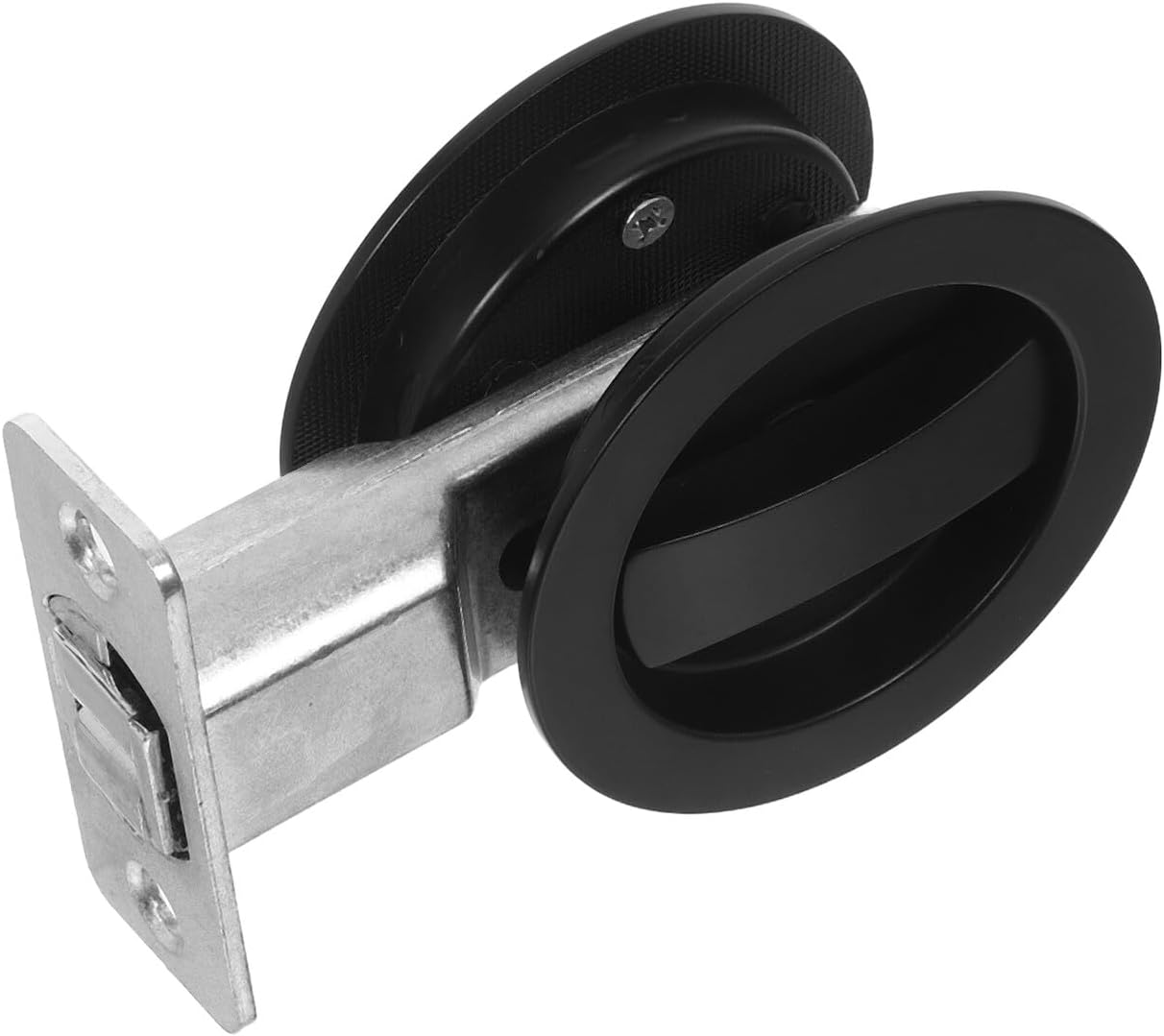 Homoyoyo Invisible Sliding Door Lock with Dual Hooks, Black Recessed Finger Pull Latch for Bathroom and Patio Doors, Privacy Security Hardware for Hotel and Home Use
