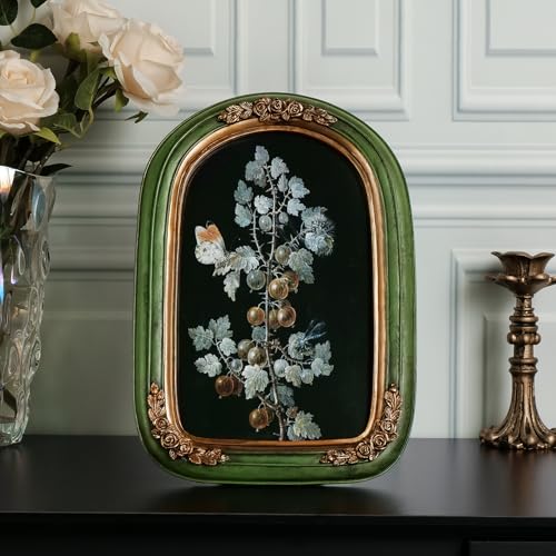 8x10 Vintage Picture Frame, Green Vintage Arch Frames, Ornate Gold Flower Textured Hand-Crafted Resin with Glass Front Antique Photo Frame for Wall and Tabletop Display