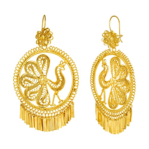 Folklorico Dance Traditional Mexican Gold Filigree Earrings, Peacock Earrings, Day of the Dead, Mexican Earrings