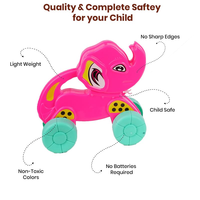 Image of Asian Portable Plastic Pull Along Sultan Elephant for Kids 1 Peace (Multicolor)