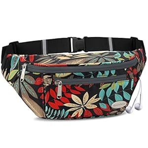 Entchin Fanny Pack for Hiking, Running and Travel, Floral Black, Large,