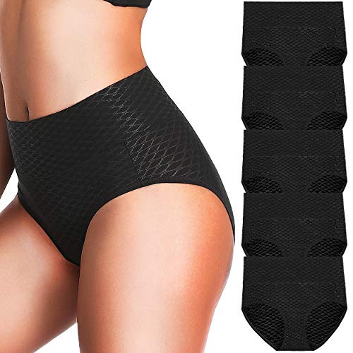 Womens Black Underwear, No Muffin Top Full Coverage Cotton Black Briefs Soft Stretch Breathable Ladies Black Panties for Women Size Medium
