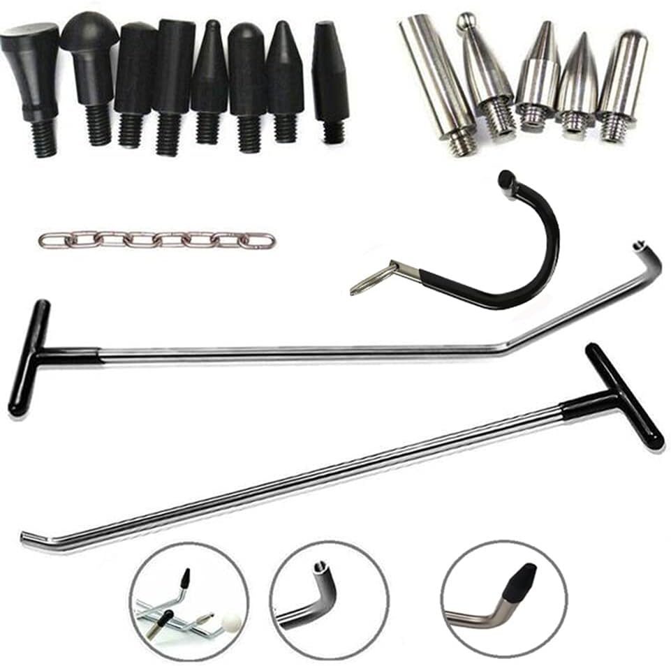 通用 Paintless Dent Repair Rods Kit, Auto Dent Repair Tools, Hail Damage Repair Kit,Paintless Dent Repair Removal Tools Car Body Dent Puller PDR Tools Push Hooks (17)