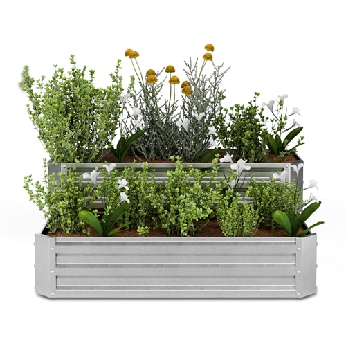 blumfeldt - Fioriera Rialzata a 2 Livelli in Acciaio Galvanizzato, 405L, 120x90 cm, Resistente alla Corrosione, Facile da Montare, Aiuola Rialzata per Ortaggi & Erbe Aromatiche