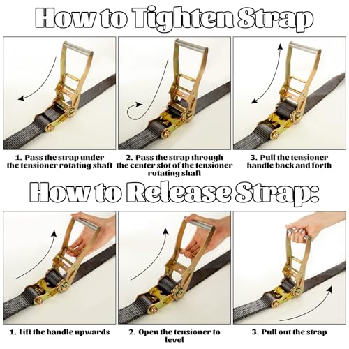 2 Pack 2 Inch Ratchet Straps Heavy Duty 20ft Tie Down Straps Ratchet Flat Hook, 10000 LBS Break Strength, Cargo Ratchet Strap for Moving, Truck, Trailers, Motorcycles, Kayaks, Car Roof - Thumbnail 6