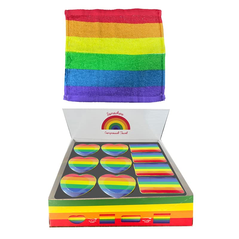 Puckator Somewhere Rainbow Stripes Compressed Travel Towel - Backpacking Traveling Essentials Essential - Hangover Kit Holiday Travel Camping Must Haves Accessories Mini Face Expandable Towel Towels