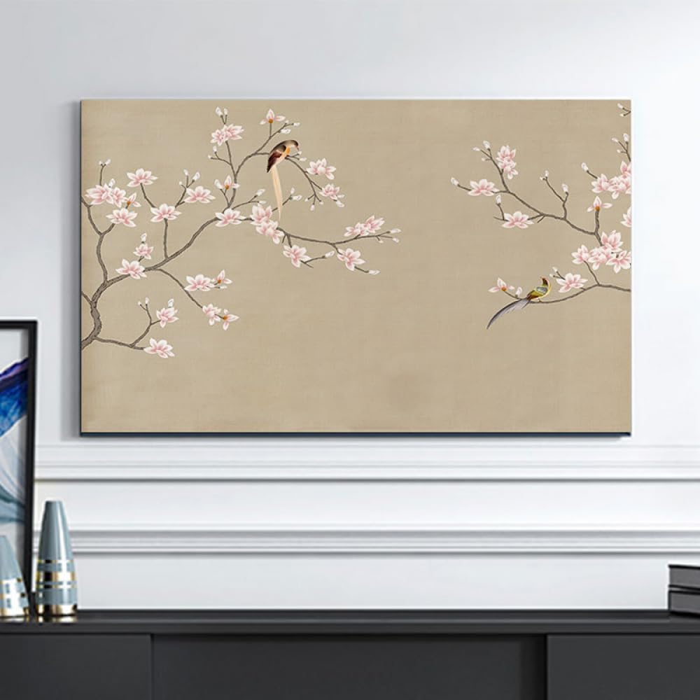Osłona telewizora, 32-65 cali do telewizorów z płaskim ekranem Sztuka dekoracji salonu w pomieszczeniach(Flower8,49-52inch)