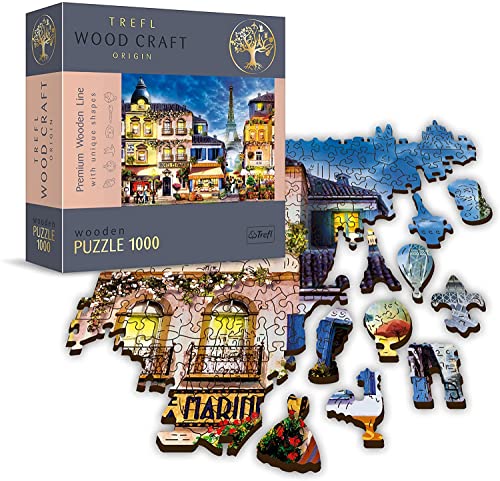 Trefl - Holzpuzzle, Französische Straße - 1000 Teile, Wood Craft, unregelmäßige Formen, 100 Figuren französischer Denkmäler und Symbole… – Ansicht 1