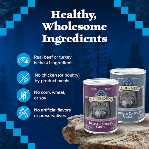 Blue Buffalo Wilderness Beef and Chicken Grill and Turkey and Chicken Grill High-Protein Wet Dog Food for Adult Dogs, 12.5 oz. Cans, 6 Count Variety Pack - image 6