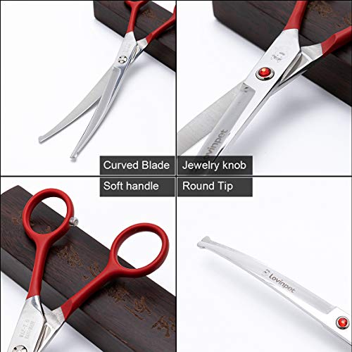 Image of LovinPet Pet 7 inch Curved Scissor Right /Left-Handed Pet Round-Tip Grooming Stainless 6CR Steel Safety trimming shears for Dogs and Cats (Easy use Curved Scissor)