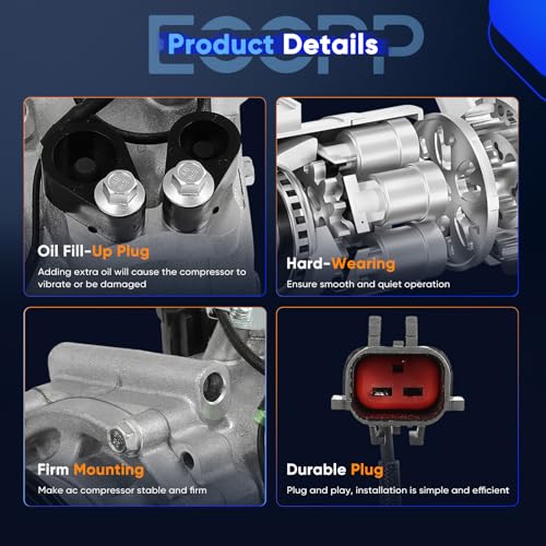 Image of ECCPP AC Compressor Direct Fit for Chrysler Sebring L4 2.4L 2001-2006 | for Dodge Stratus L4 2.0L 2.4L 2001-2006 Fast Cooling AC Compressor with Clutch Low Vibration Fuel Efficient Stable Operation