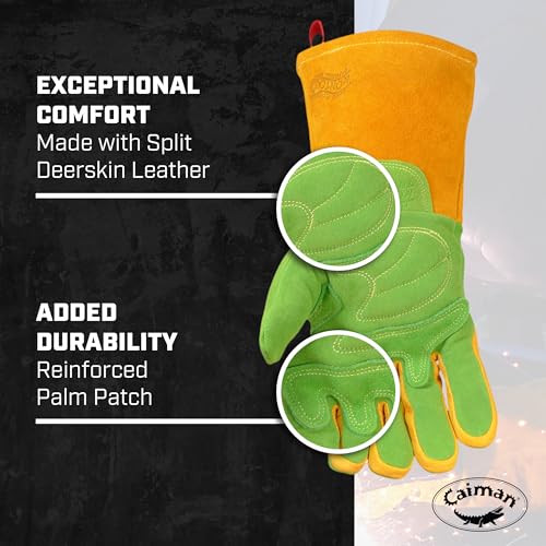 Caiman Wasabi Green Split Deerskin Gloves