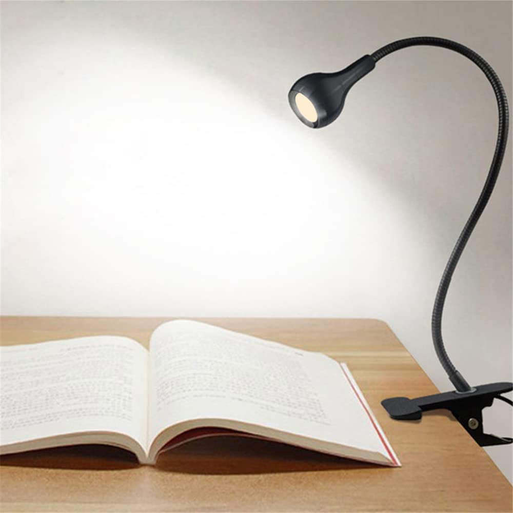 Luce a LED a clip, per la lettura degli occhi, luce da lettura con collo d'oca, luce flessibile a 360°, luce notturna a clip per scrivania, letto e computer, colore nero