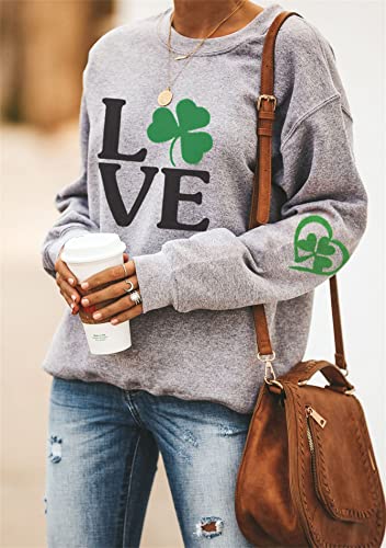 Image of Womens St. Patrick Day Lucky Clover Sweatershirt Crew Neck Long Sleeve Blouse Graphics Tie Dye Pullover