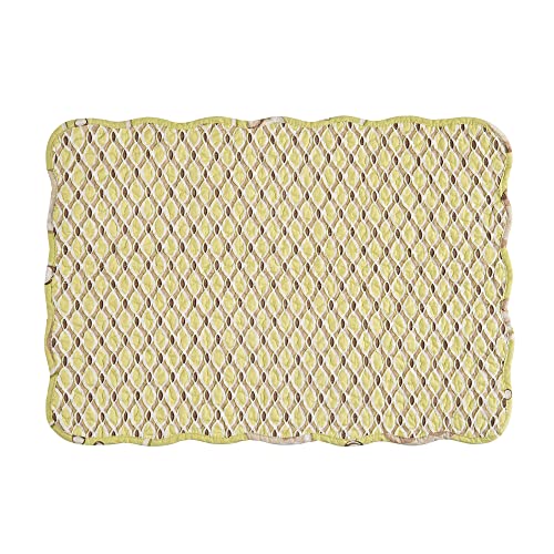 Image of C&F Home Baker Cotton Quilted Reversible Machine Washable Green Seashell Vintage Design Placemat Set of 6 Scalloped Edges Coastal Beach Ocean for Kitchen or Dining Table Rectangular Placemat Set of 6