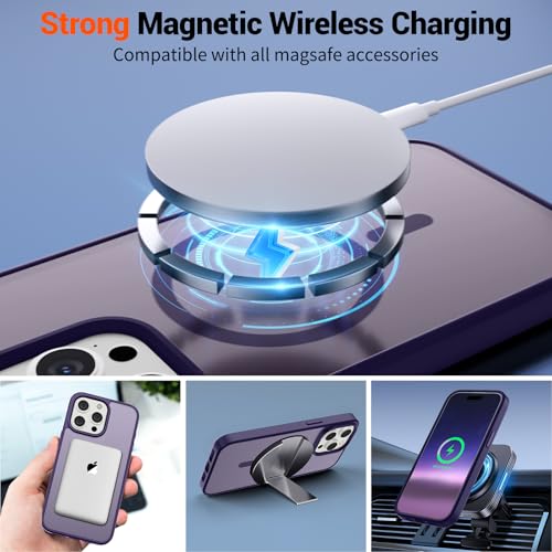 Image of SUPFINE Magnetic for iPhone 15 Pro Case (Compatible with MagSafe) (Military Grade Drop Protection) Translucent Matte Shockproof Phone Case, Dark Purple