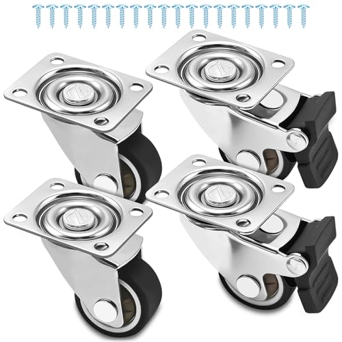 Leyrens 30mm Ruedas para Muebles Pesados, Set de 4 Ruedas giratorias que No Dejan Marcas, 2 con freno y 2 sin freno, para Todos Los Suelos, Mover Muebles, Mesa de Café, Estanterías, Zapateros