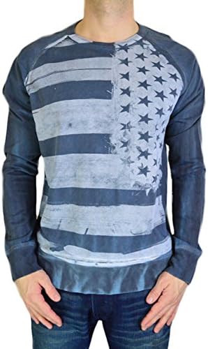 Rockstar Sushi Men's Sweatshirt Crew Neck Distressed Flag, Blue, Medium