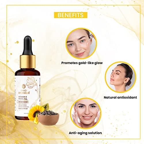 Image of Khadi Organique Vitamin E Facial Oil, 30ml | Skin Glowing, Brightening Skin, Fight Dullness, Anti-Stretch Marks & Scars
