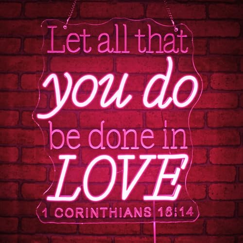 Image of Neon Signs for Wall Decor, JGHTURIE Let All That You Do Be Done in Love Neon Sign LED Wall Light up USB Powered Home Signs for Party Club Event Decoration