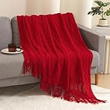 Lunarose Throw Blanket for Couch,Soft Cozy Knit Blanket,Lightweight Decorative Throw for Sofa Chair Bed Travel and Living Room-All Seasons Suitable for Women,Men and Kids (Red, 50'x60')