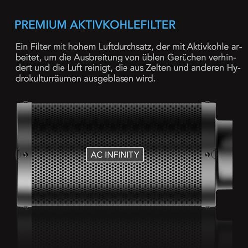AC Infinity Aktivkohlefilter 100mm mit mit hochwertiger australischer Virgin-Kohle, für Inline-Rohrventilatoren, Geruchskontrolle, Hydrokulturen, Grow Räume